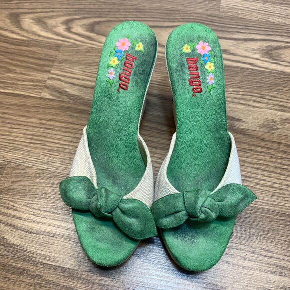 Bongo Vintage Y2K Embroidered Floral Platform 4” Wedge Sandals Size 9 Bow Front - Picture 7 of 13